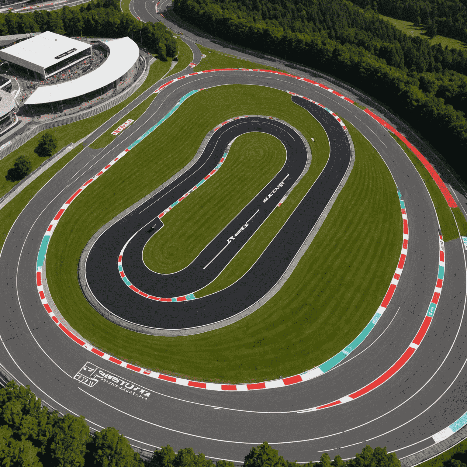 Close-up view of the circuit's signature hairpin turn, showcasing the track's innovative surface material and spectator viewing areas