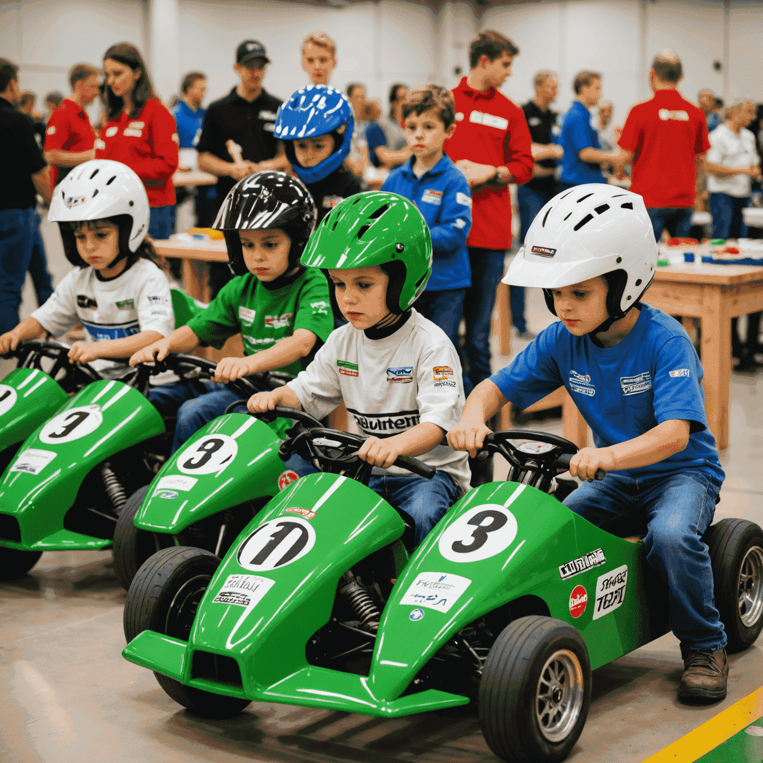 Children participating in an eco-friendly motorsports workshop at a Canadian racing venue